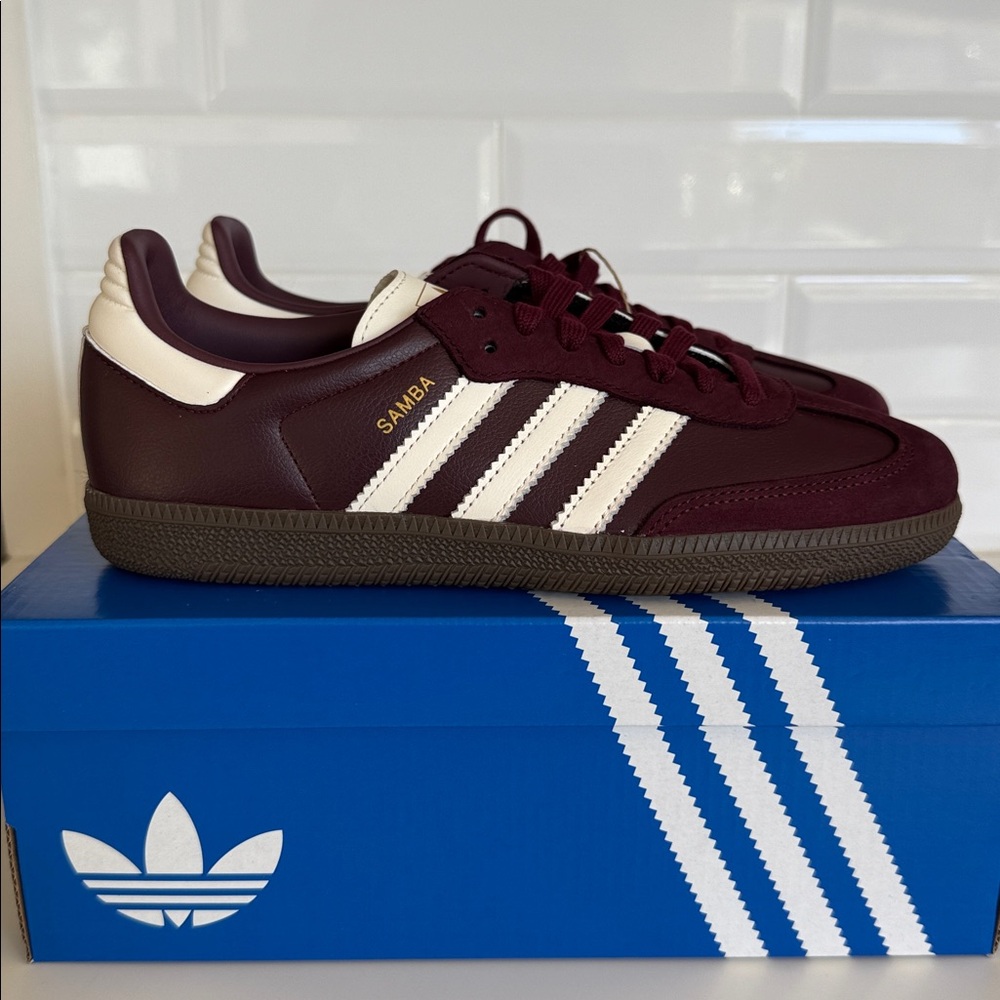 Adidas Samba Maroon and White Shoes